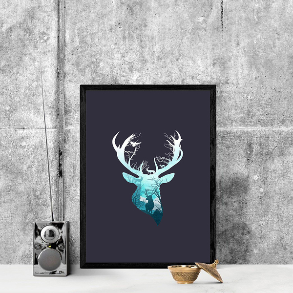 Bookish Poster Blue Deer 21x30cm - πίνακες & κάδρα, αφίσες, ζωάκια - 3