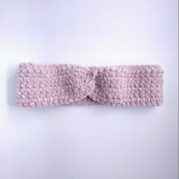 Βελουτέ πλεκτή στριφτή κορδέλα σε ροζ χρώμα - headbands