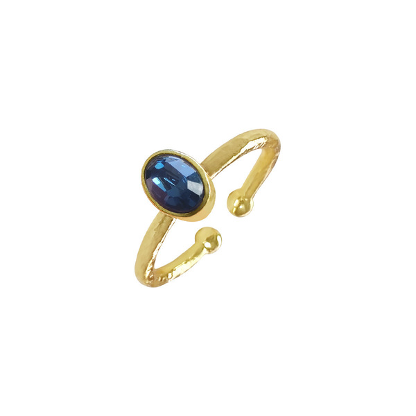 Δαχτυλίδι Σφυρήλατο με Μπλε Στρας Τσεχίας | DAPE2030 - ημιπολύτιμες πέτρες, επιχρυσωμένα, ορείχαλκος, βεράκια, αυξομειούμενα, φθηνά