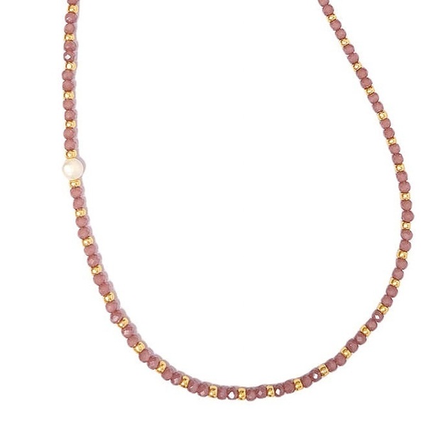 Χειροποιητο Μακρυ Κολιε με κρυσταλλακια σε χρωμα αμεθυστου,σε χρυσαφι και περλα Ατσαλινο κουμπωμα - χάντρες, μακριά, ατσάλι, ροζάριο - 3