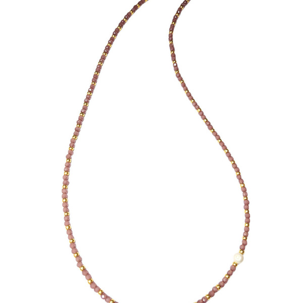 Χειροποιητο Μακρυ Κολιε με κρυσταλλακια σε χρωμα αμεθυστου,σε χρυσαφι και περλα Ατσαλινο κουμπωμα - χάντρες, μακριά, ατσάλι, ροζάριο - 4