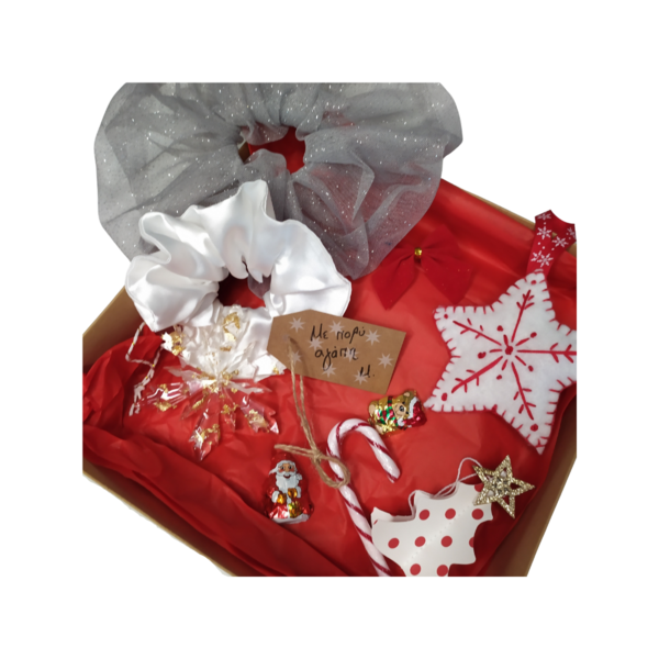 Χριστουγεννιάτικο gift box Mamarina- Γκρι - δώρο, χιονονιφάδα, στολίδια, σετ δώρου, δώρα για γυναίκες, λαστιχάκια μαλλιών