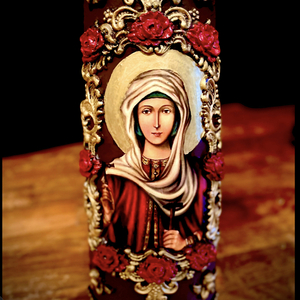 Εικόνα Αγίας Μαρινασ σε κεραμίδα με πηλό ντεκουπάζ χρώμα κιμωλίας και χρυσές πατινες - πηλός, διακοσμητικά, δώρα για δασκάλες