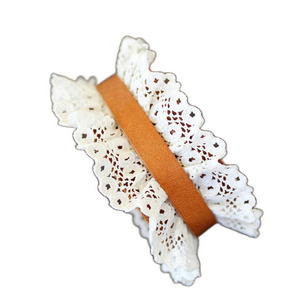 Γυναικείο Δερμάτινο Φαρδύ Βραχιόλι με Δαντέλα Λευκή 20 Χ 3 εκ - δαντέλα, δερμάτινα κορδόνια, boho, χεριού