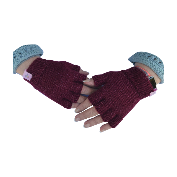 πλεκτά γάντια με μισά δάχτυλα ροζ, 8 x 15 εκ - ακρυλικό - 3