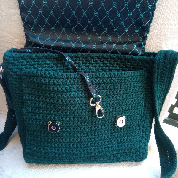 Πλεκτή πράσινη τσάντα ώμου - ύφασμα, ώμου, χιαστί, all day, πλεκτές τσάντες - 2