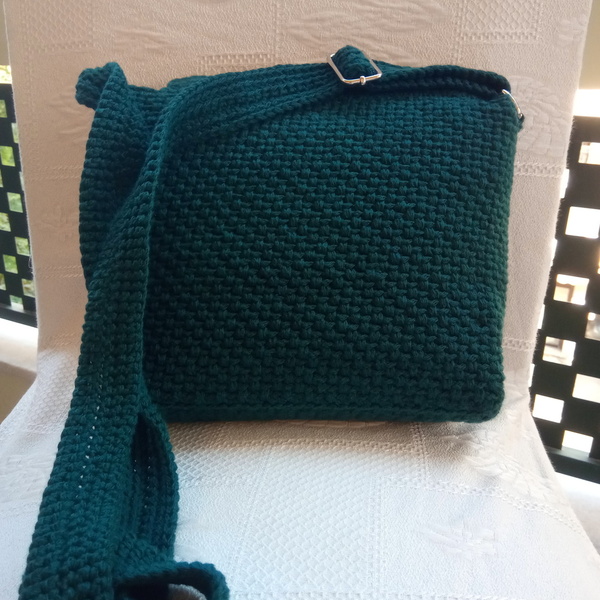Πλεκτή πράσινη τσάντα ώμου - ύφασμα, ώμου, χιαστί, all day, πλεκτές τσάντες - 4