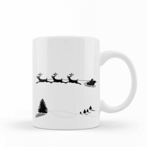 Χριστουγεννιάτικη κούπα - Mug Λευκή "Άγιος Βασίλης με έλκηθρο" 11oz - 300ml - πορσελάνη, κούπες με ονόματα, παιδικές κούπες