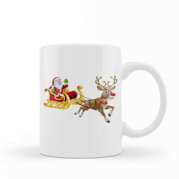 Χριστουγεννιάτικη κούπα - Mug Λευκή "Άγιος Βασίλης με τον ρούντολφ" 11oz - 300ml - πορσελάνη, κούπες & φλυτζάνια, κούπες με ονόματα, παιδικές κούπες