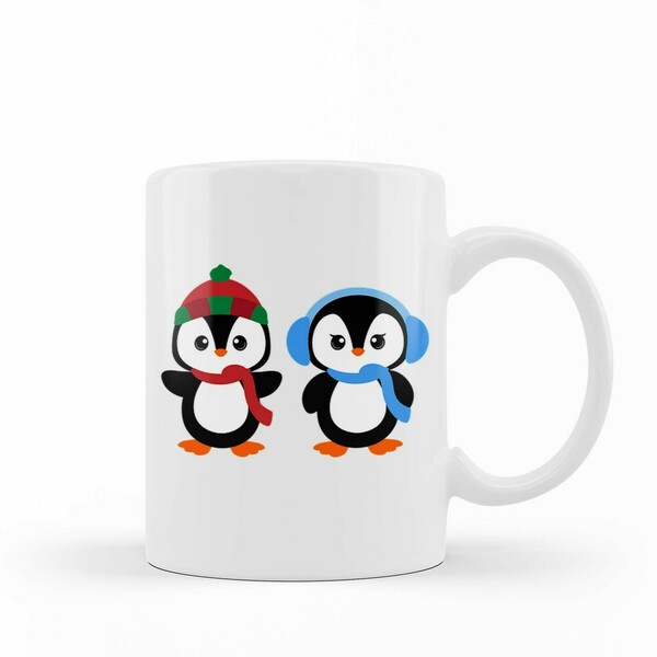 Χριστουγεννιάτικη κούπα - Mug Λευκή "Πιγκουινάκια" 11oz - 300ml - πορσελάνη, χριστουγεννιάτικα δώρα, κούπες & φλυτζάνια, κούπες με ονόματα, παιδικές κούπες