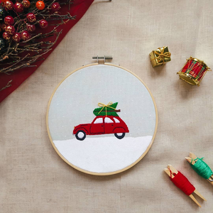 Χριστουγεννιάτικο κεντημένο αυτοκίνητο σε ύφασμα 19εκ. - ύφασμα, διακοσμητικά, δέντρο - 2