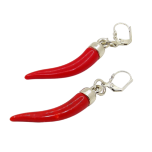 "Hot Chilli" Κρεμαστά σκουλαρίκια με ακρυλικά στοιχεία σε κόκκινο χρώμα - μικρά, ατσάλι, κρεμαστά, γάντζος, φθηνά
