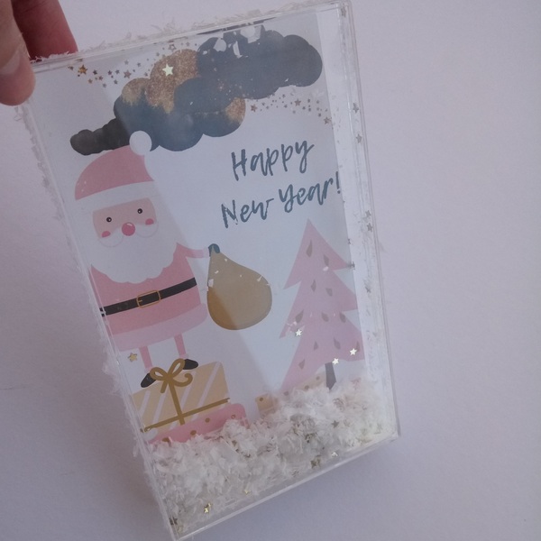 Ευχετήρια Κάρτα σε Plexi Glass Κουτί με Άγιο Βασίλη 11x17.5Yεκ Χριστουγεννιάτικη Κάρτα Ροζ - plexi glass, χιονονιφάδα, άγιος βασίλης, ευχετήριες κάρτες, δέντρο - 3