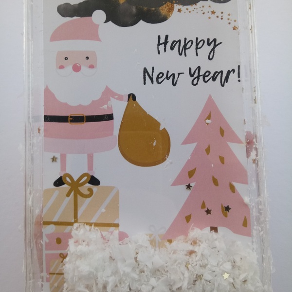 Ευχετήρια Κάρτα σε Plexi Glass Κουτί με Άγιο Βασίλη 11x17.5Yεκ Χριστουγεννιάτικη Κάρτα Ροζ - plexi glass, χιονονιφάδα, άγιος βασίλης, ευχετήριες κάρτες, δέντρο - 4