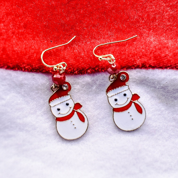 Σκουλαρίκια χιονάνθρωπος με κόκκινο σκούφο. - μέταλλο, κοσμήματα, χιονάνθρωπος, χριστουγεννιάτικα δώρα - 2