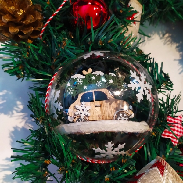 Χριστουγεννιάτικο στεφάνι στολισμένο με μπάλες plexiglass - ξύλο, στεφάνια, σπίτι, plexi glass, διακοσμητικά - 3