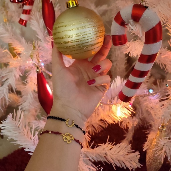 Ατσάλινο βραχιόλι γουράκι χριστουγεννιάτικο, σε σχήμα τετράφυλλο τριφύλλι . Lucky charm christmas bracelet clover. - ατσάλι, χριστουγεννιάτικα δώρα, χεριού - 4