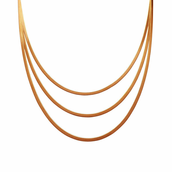 Τριπλό Κολιέ Αλυσίδα Φίδι από Ατσάλι | Ροζ Χρυσό | KOKO3230 - μακριά, ατσάλι, layering, φθηνά