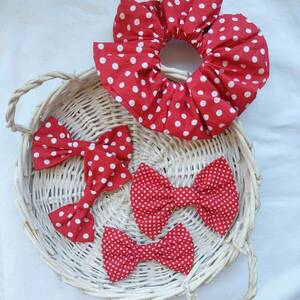 100% cotton Scrunchie polka-dot (large) - χειροποίητα, λαστιχάκια μαλλιών - 4