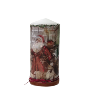 Διακοσμητικό κερί με vintage Άγιο Βασίλη με δώρα - ντεκουπάζ, χειροποίητα, χριστουγεννιάτικα δώρα, άγιος βασίλης, κεριά & κηροπήγια