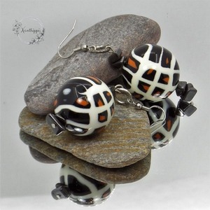 "Choco Truffles" - Κρεμαστά σκουλαρίκια με ακρυλικά στοιχεία και ημιπολύτιμες πέτρες - ημιπολύτιμες πέτρες, χάντρες, μικρά, κρεμαστά, γάντζος - 2