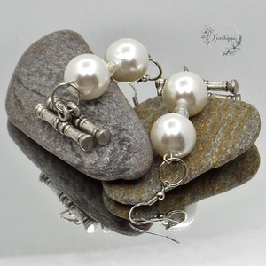 "Bride Rock" - Κρεμαστά σκουλαρίκια με λευκές πέρλες και μεταλλικά στοιχεία - ημιπολύτιμες πέτρες, μεταλλικά στοιχεία, κρεμαστά, πέρλες, γάντζος - 4