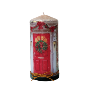 Διακοσμητικό κερί με Χριστουγεννιάτικο σπίτι - ντεκουπάζ, χειροποίητα, χριστουγεννιάτικα δώρα, άγιος βασίλης, κεριά & κηροπήγια