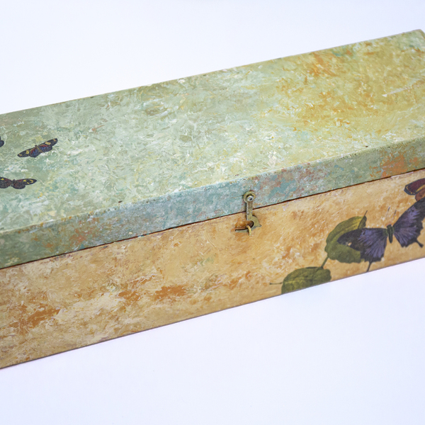Ξύλινο κουτί για κρασιά ζωγραφισμένο στο χέρι - ξύλο, οργάνωση & αποθήκευση, πεταλούδες