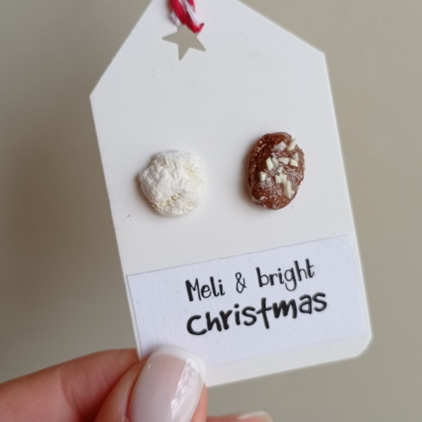 Μελομακάρονο και κουραμπιές χριστουγεννιάτικα σκουλαρίκια από πηλό - πηλός, καρφωτά, μικρά, χριστουγεννιάτικο, φθηνά - 2