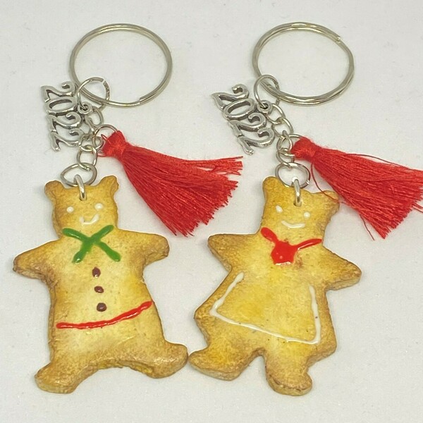 Μπρελόκ Xmas Gingerbread Cookies γυναίκα - άνδρας από πηλό - πηλός, ζευγάρια, χριστουγεννιάτικα δώρα, γούρια, σπιτιού