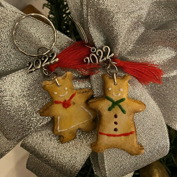 Μπρελόκ Xmas Gingerbread Cookies γυναίκα - άνδρας από πηλό - πηλός, ζευγάρια, χριστουγεννιάτικα δώρα, γούρια, σπιτιού - 2