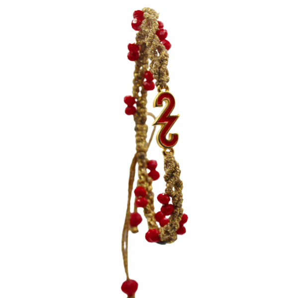 Γούρι βραχιόλι μακρακε επίχρυσο 22 χρυσο με κόκκινα κρυσταλλακια - επιχρυσωμένα, κορδόνια, χεριού, αυξομειούμενα, γούρια