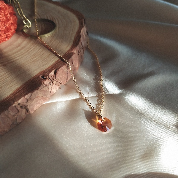 Orange Swarovski necklace - επιχρυσωμένα, swarovski, ατσάλι, layering - 2