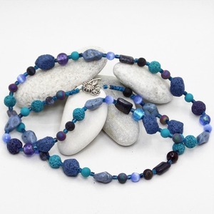 "Waves" - Κολιέ μακρύ με λάβα, ημιπολύτιμες πέτρες και γυαλί - ημιπολύτιμες πέτρες, γυαλί, ροζάριο, μπλε χάντρα - 2