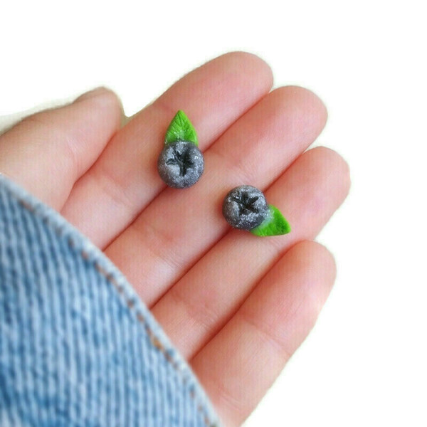 Blueberries καρφωτά σκουλαρίκια - πηλός, απαραίτητα καλοκαιρινά αξεσουάρ, καρφωτά, μικρά, μινιατούρες φιγούρες
