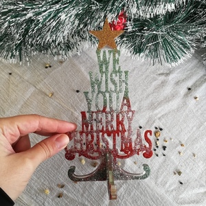Διακοσμητικό Χριστουγεννιάτικο δέντρο γκλίτερ κόκκινο-πράσινο, από υγρό γυαλί, 18*10 εκ - γυαλί, διακοσμητικά, χριστουγεννιάτικα δώρα, δέντρο - 2
