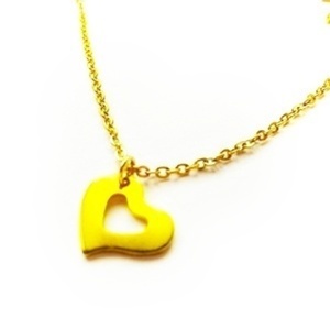 Ατσάλινο κολιέ με χρυσή ατσάλινη καρδούλα-45 εκ. - charms, καρδιά, κοντά, ατσάλι