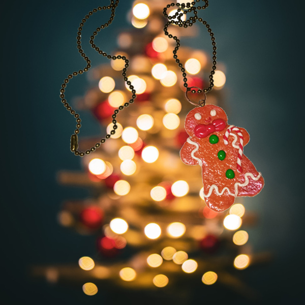 Κολιέ τζιντζερομπισκοτούλης από πηλό - αλυσίδες, μακριά, μπρούντζος, χριστουγεννιάτικα δώρα - 2