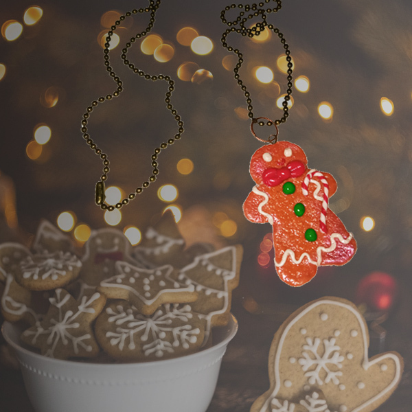 Κολιέ τζιντζερομπισκοτούλης από πηλό - αλυσίδες, μακριά, μπρούντζος, χριστουγεννιάτικα δώρα - 4
