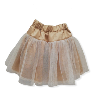 Φούστα χρυσή μπεζ σατέν με γκλίτερ τούλι, μέση με λάστιχο - κορίτσι, παιδικά ρούχα, 2-3 ετών, φούστες & φορέματα