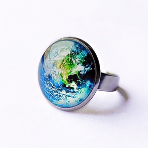 "Γη" - Δαχτυλίδι Πλανήτης 18cm (Ατσάλι) - γυαλί, boho, αυξομειούμενα, φθηνά