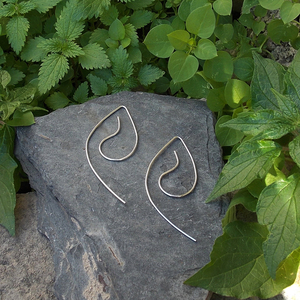 "Frond" Ασημένια σκουλαρίκια κρίκος σε σχήμα φύλλο από σύρμα - ασήμι, μακριά, μεγάλα - 3