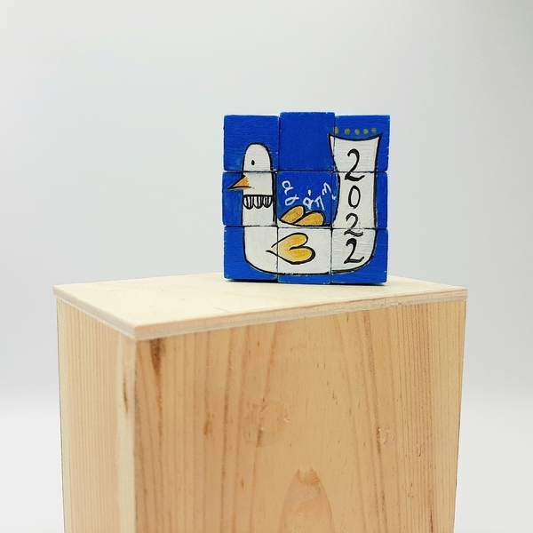 Ξύλινο Γουράκι puzzle 22 - Μπλέ - (5x5εκ) - ξύλο, ζωγραφισμένα στο χέρι, γούρια - 2
