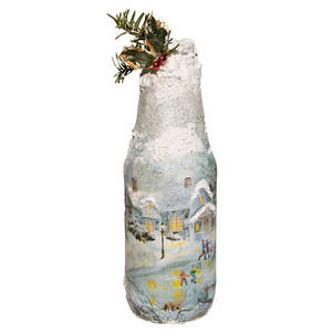 Χριστουγεννιάτικο διακοσμητικό γυάλινο μπουκάλι χιονισμένο χωριό - 26 εκ ύψος - διακοσμητικά μπουκάλια, χριστουγεννιάτικο, ντεκουπάζ, διακοσμητικά