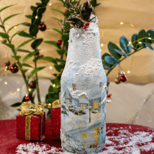 Χριστουγεννιάτικο διακοσμητικό γυάλινο μπουκάλι χιονισμένο χωριό - 26 εκ ύψος - ντεκουπάζ, χριστουγεννιάτικο, διακοσμητικά, διακοσμητικά μπουκάλια - 2