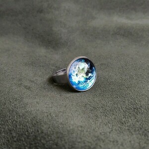 "Γη" - Δαχτυλίδι Πλανήτης 18cm (Ατσάλι) - γυαλί, boho, αυξομειούμενα, φθηνά - 2
