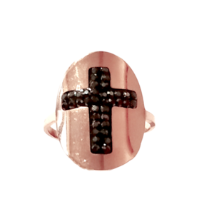 Δαχτυλίδι ατσάλινο με σταυρό και μαύρες πέτρες - αυξομειούμενα, ατσάλι, σταυρός