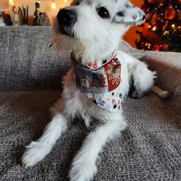 Μπαντάνα σκύλου χριστουγεννιάτικη, βαμβακερή σε τρία μεγέθη (s,m,l) - βαμβάκι, χριστουγεννιάτικο, μπαντάνες - 2
