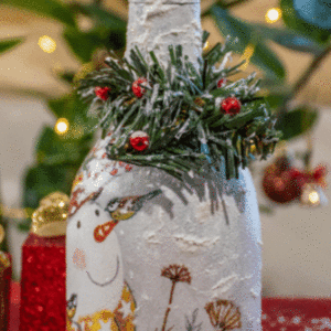 Χριστουγεννιάτικο διακοσμητικό γυάλινο μπουκάλι χιονάνθρωπος - 23 εκ. ύψος - χριστουγεννιάτικο, διακοσμητικά, χιονάνθρωπος, διακοσμητικά μπουκάλια - 2