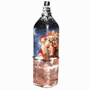 Τετράγωνο γυάλινο μπουκάλι Santa Claus καμινάδα - 28 εκ. ύψος - διακοσμητικά μπουκάλια, γυαλί, χριστουγεννιάτικο, πηλός, διακοσμητικά